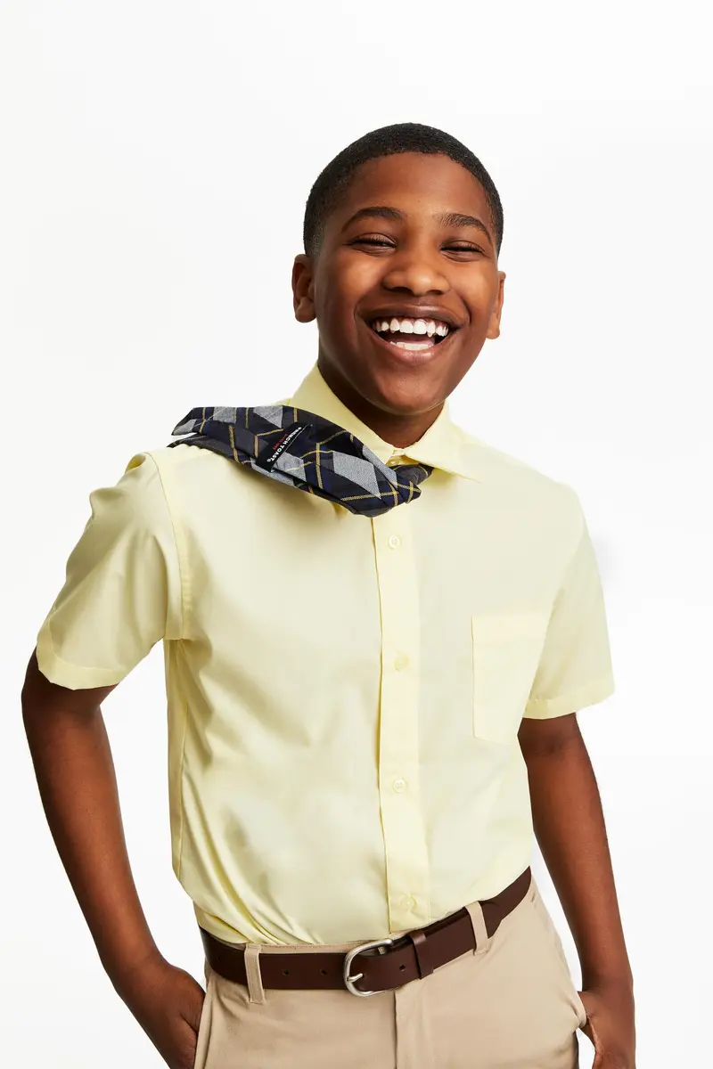 French Toast Boys' Short Sleeve Classic Poplin Dress Shirt (Kids Standard & Husky Sizes), Yellow, 18 | Wrinkle-Free Cotton Blend - view 3