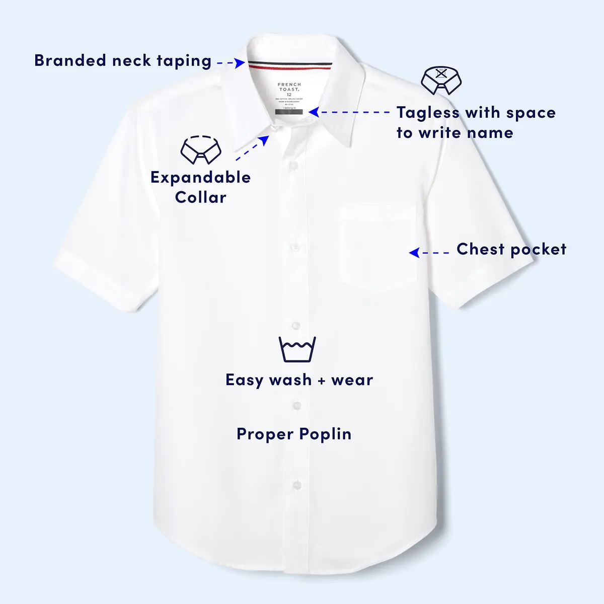 French Toast Boys' Short Sleeve Classic Poplin Dress Shirt (Kids Standard & Husky Sizes), White, 18 | Wrinkle-Free School Uniform - view 4