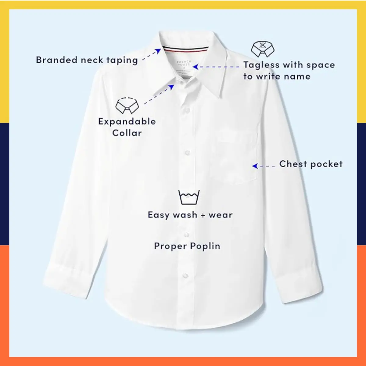 French Toast Boys' Classic Long Sleeve Dress Shirt Yellow 20 (55% Cotton, 45% Polyester) - view 3