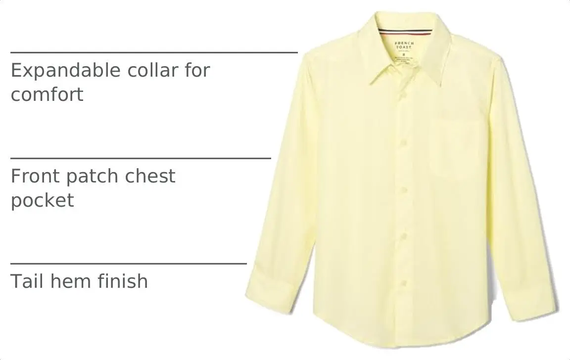 French Toast Boys' Classic Fit Long Sleeve Dress Shirt Yellow Size 16 | Wrinkle-Free Poplin for Uniforms - view 4