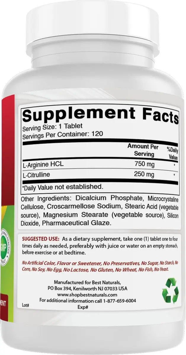 Best Naturals Arginine Citrulline Complex 1000 Mg 120 Tablets | Amino Acid Supplement for Muscle Metabolism - view 6
