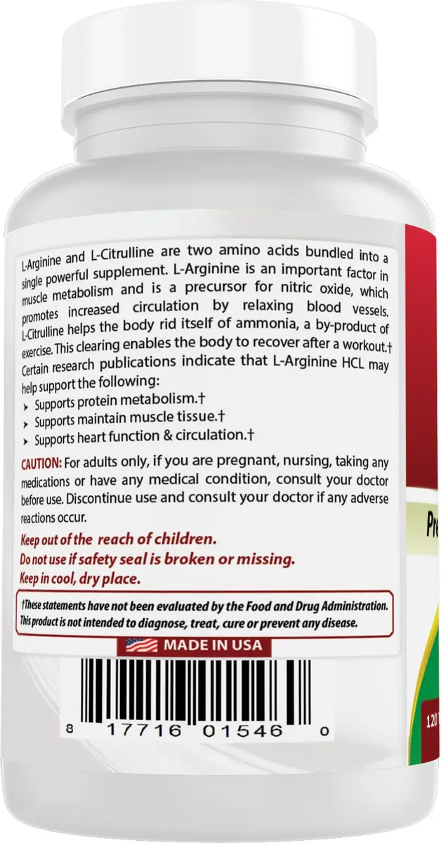 Best Naturals Arginine Citrulline Complex 1000 Mg 120 Tablets | Amino Acid Supplement for Muscle Metabolism - view 7