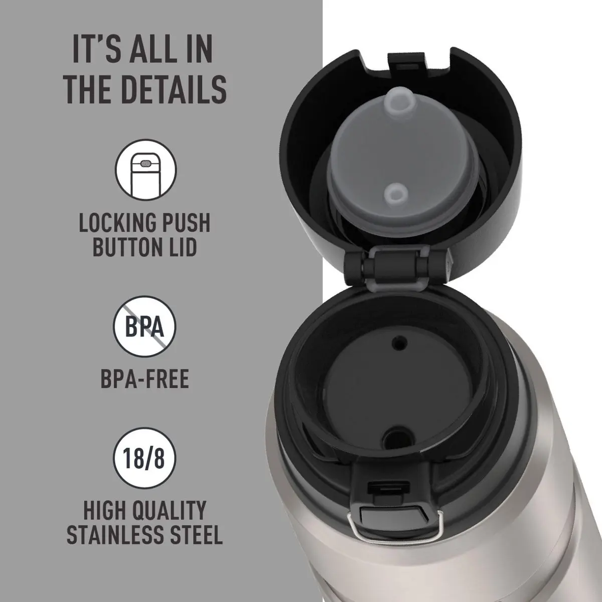 THERMOS Stainless King Vacuum-Insulated Drink Bottle 24 Ounce | Hot 18H & Cold 24H | Matte Steel - view 4