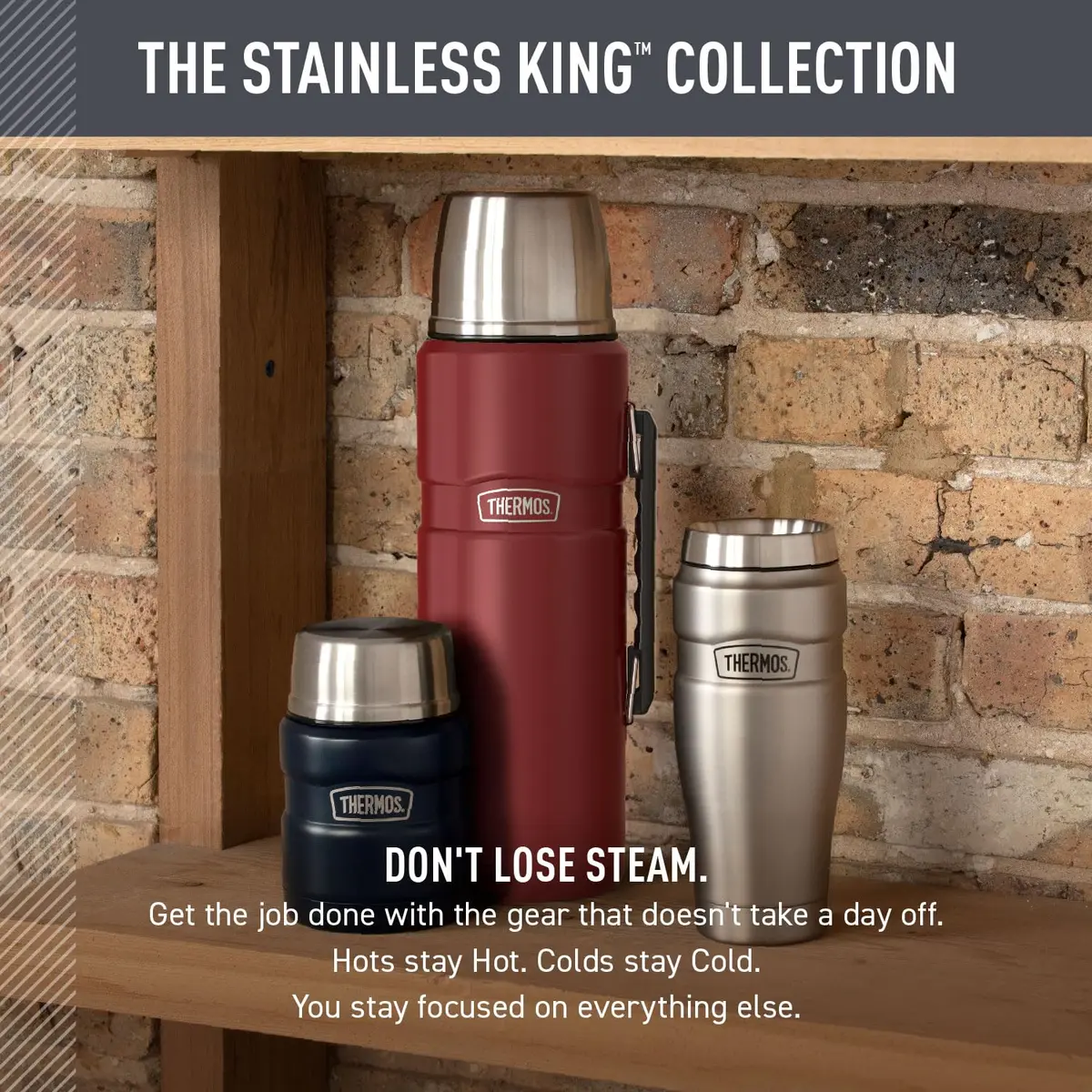 THERMOS Stainless King Vacuum-Insulated Beverage Bottle 68oz | Keeps Hot/Cold 24h, Matte Steel - view 6