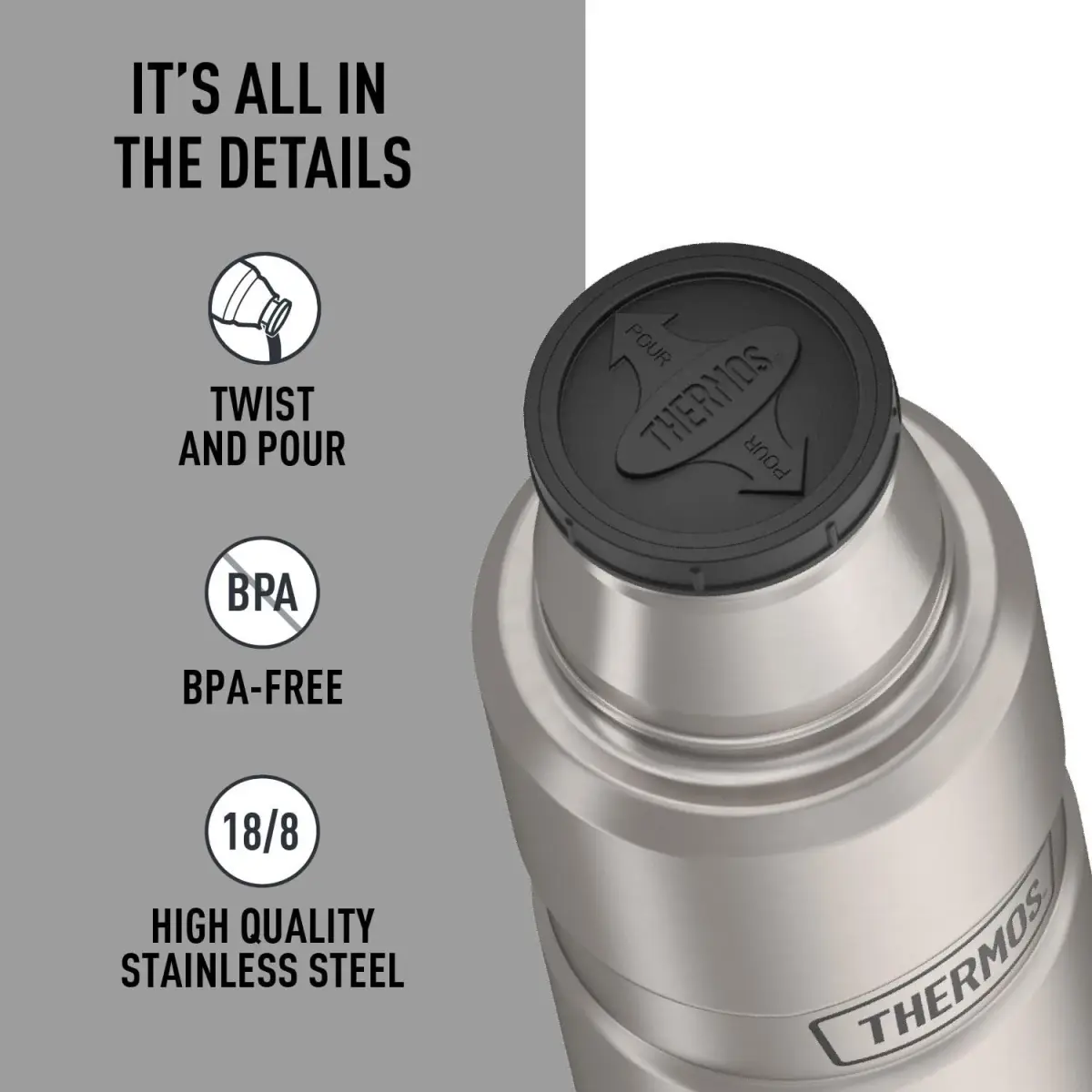 THERMOS Stainless King Compact Bottle 591ml (16 Ounce) | Keeps Drinks Hot 18 Hrs, Cold 24 Hrs - view 5