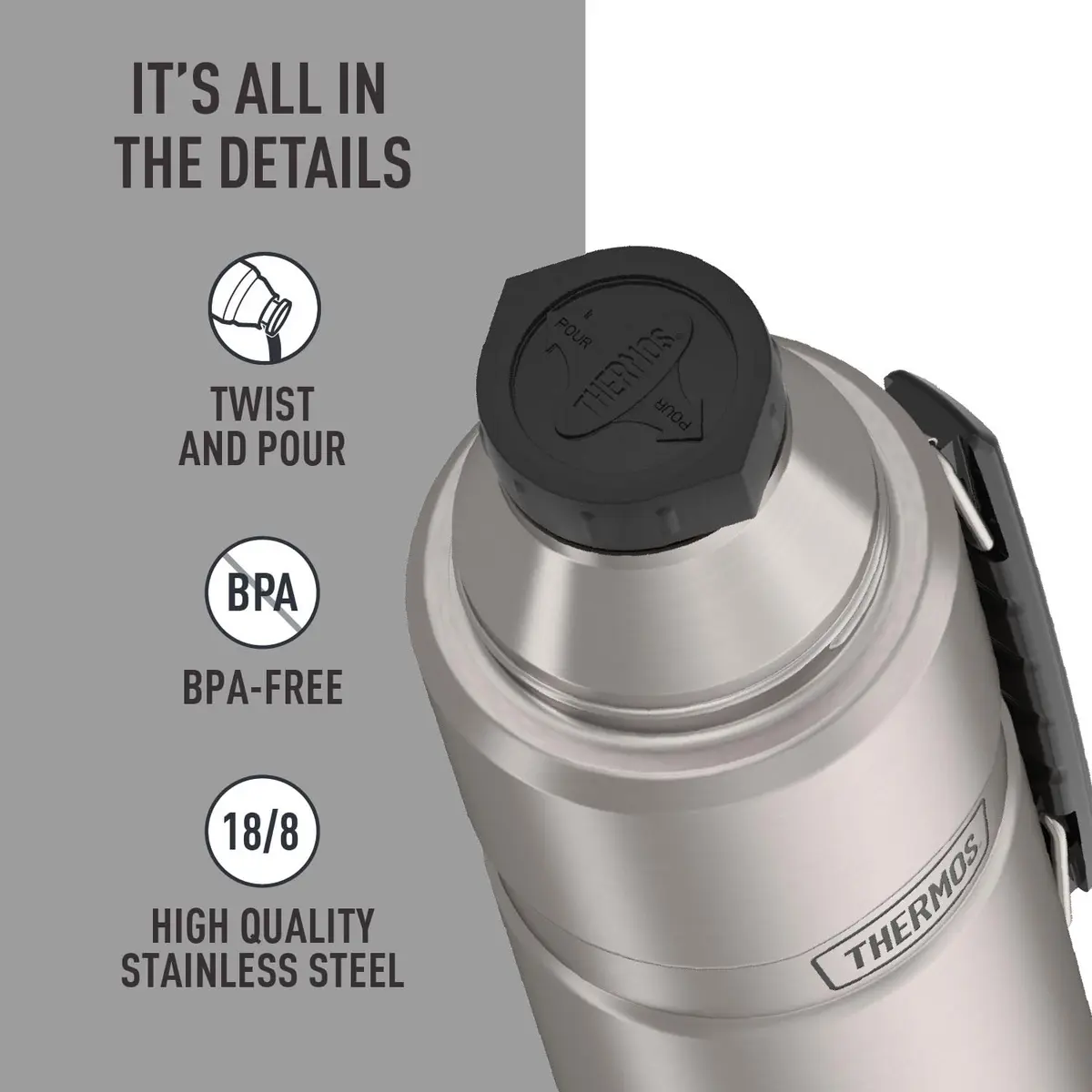 THERMOS Stainless King 40oz Beverage Bottle | 1.18 L (40 fl oz) Vacuum Insulated Steel Flask - view 4