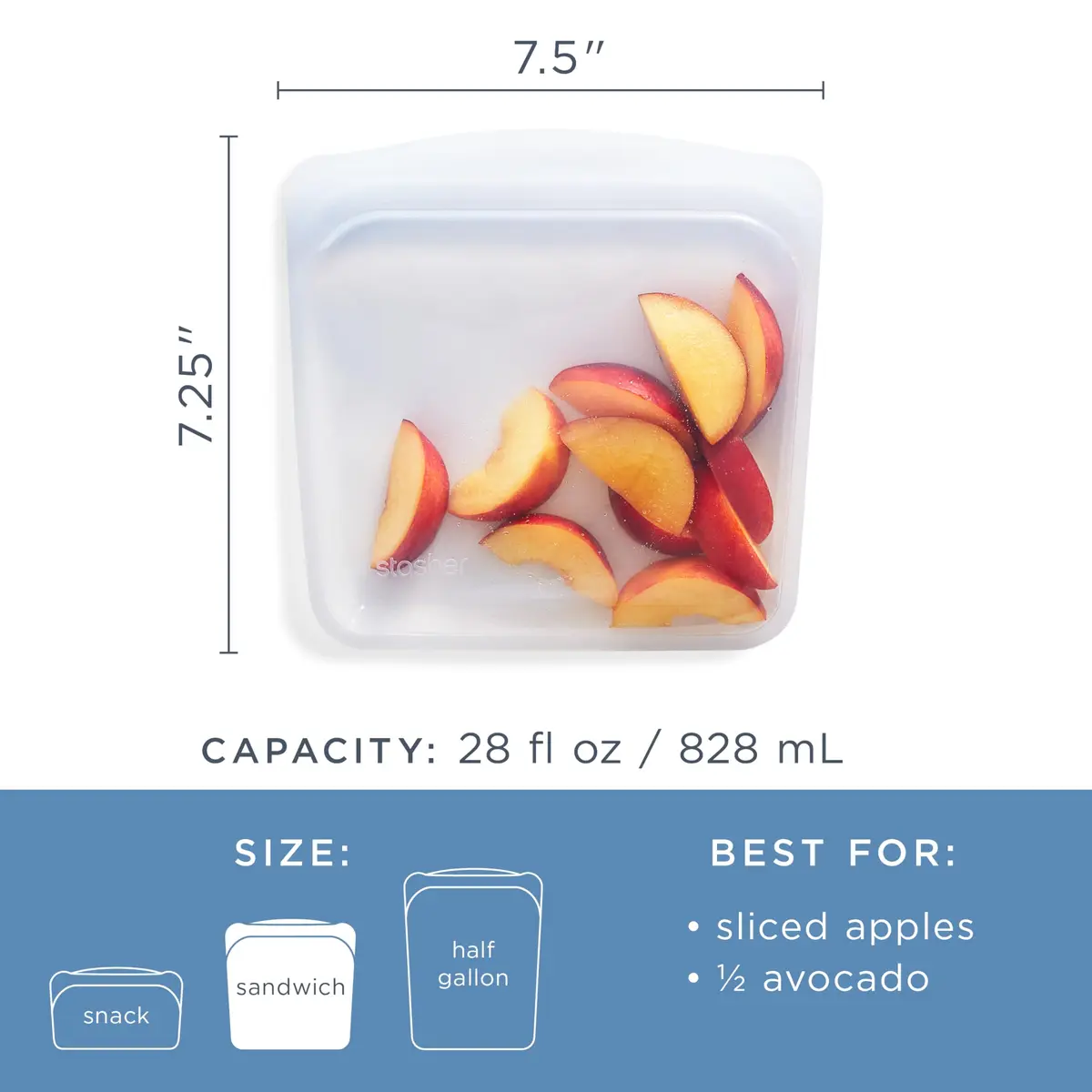 Stasher Premium Reusable Silicone Food Storage Sandwich Bag, Clear, 28 oz (794 ml) | Airtight, Leak-Free Pinch-Loc Seal - view 2