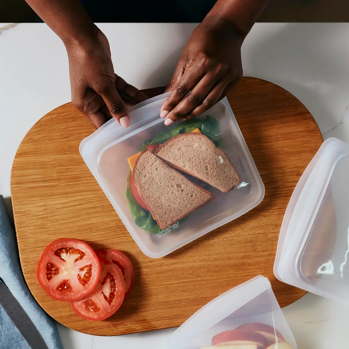 Stasher Premium Reusable Silicone Food Storage Sandwich Bag, Clear, 28 oz (794 ml) | Airtight, Leak-Free Pinch-Loc Seal - view 3