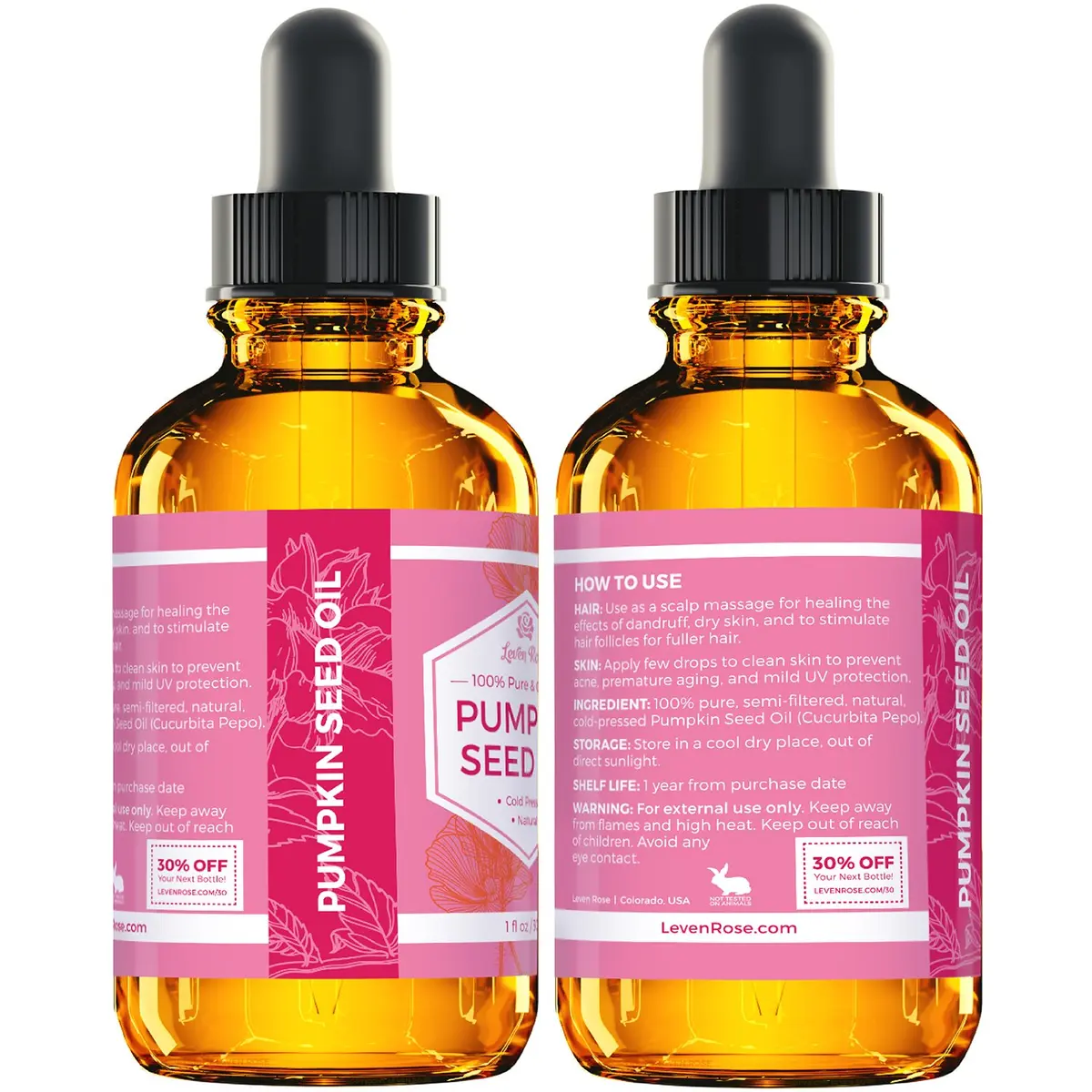 Leven Rose Organic Pumpkin Seed Oil for Hair Growth 1 oz | Deep Hydration & Dandruff Support - view 5