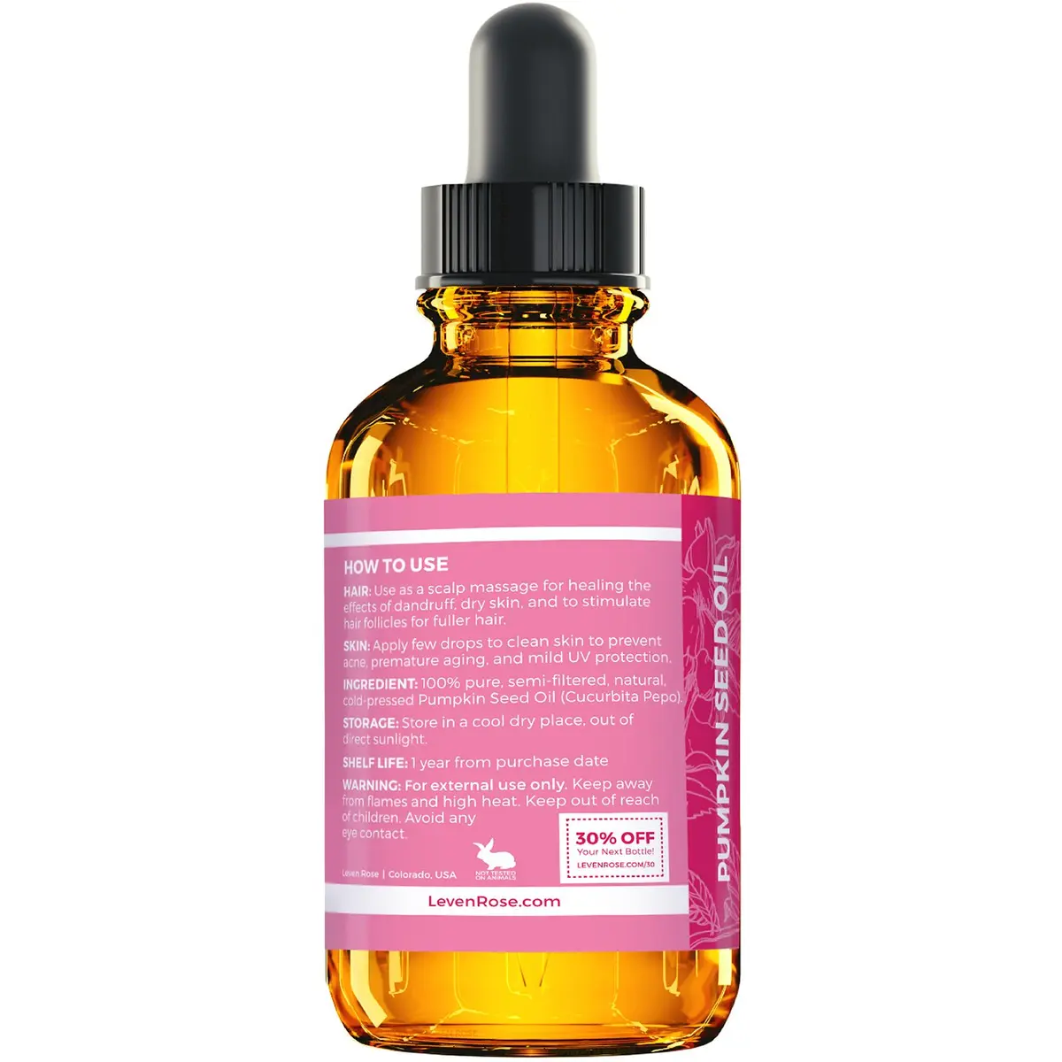 Leven Rose Organic Pumpkin Seed Oil for Hair Growth 1 oz | Deep Hydration & Dandruff Support - view 4
