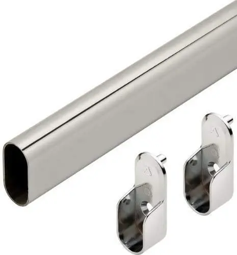 Closet Rods Oval Wardrobe Tube Polished Chrome Closet Rod W/End Supports, Welded Steel, 1.0mm Thick Chrome-Plated, 18" - view 2