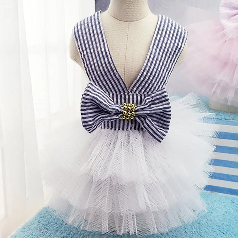 TAPBULL Striped Mesh Dog Princess Dress Blue Medium | Fashion Pet Clothes for Small Dogs - view 8