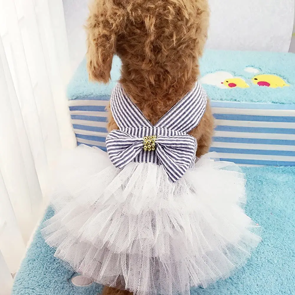 TAPBULL Striped Mesh Princess Dog Dress Blue Large | Fashion Pet Clothes for Small Dogs - main product image