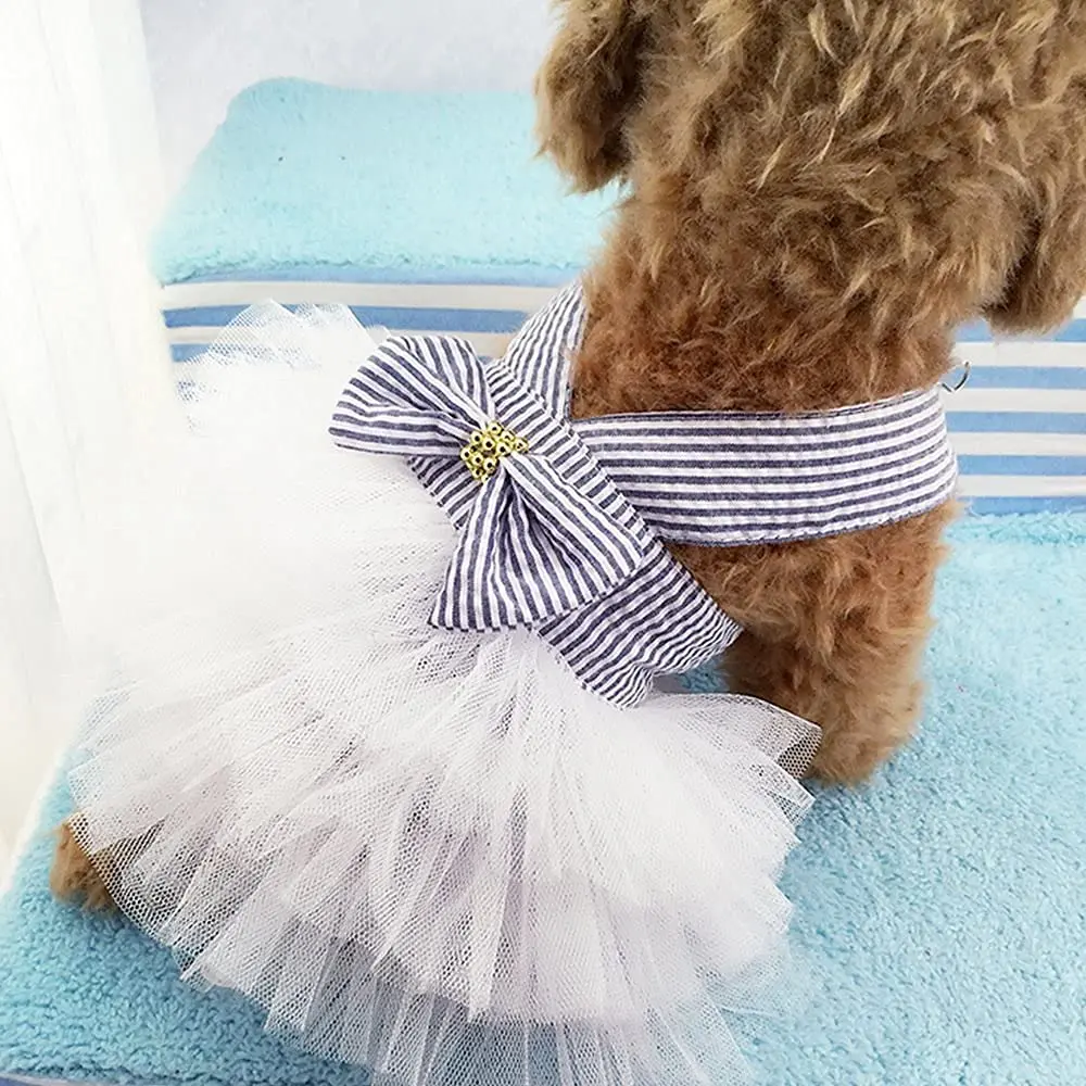 TAPBULL Striped Mesh Princess Dog Dress Blue Large | Fashion Pet Clothes for Small Dogs - view 6