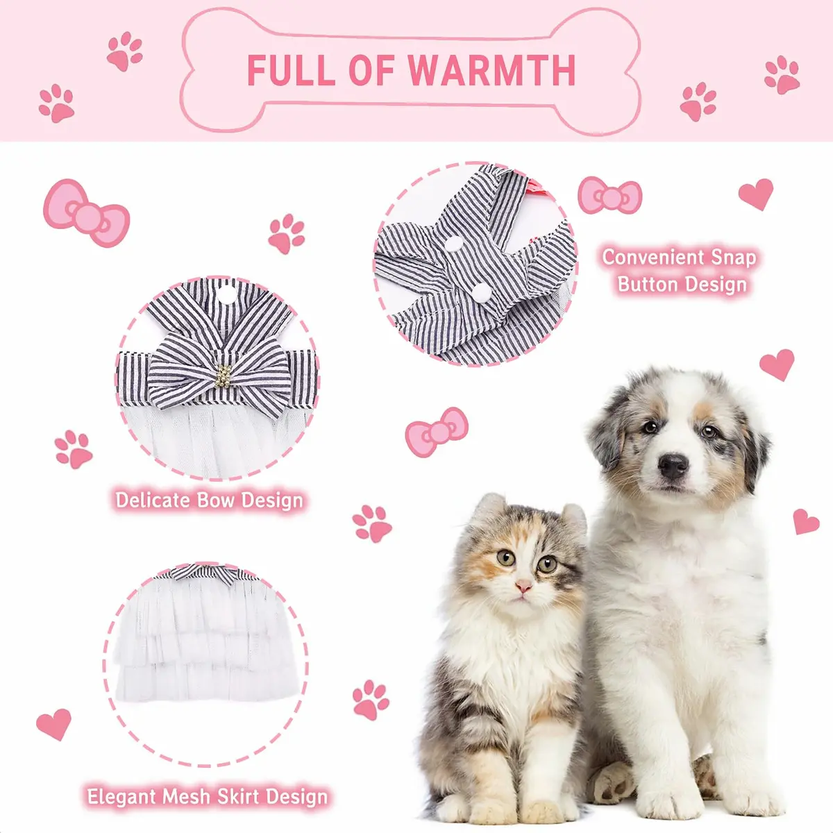 TAPBULL Striped Mesh Princess Dog Dress Blue Large | Fashion Pet Clothes for Small Dogs - view 3