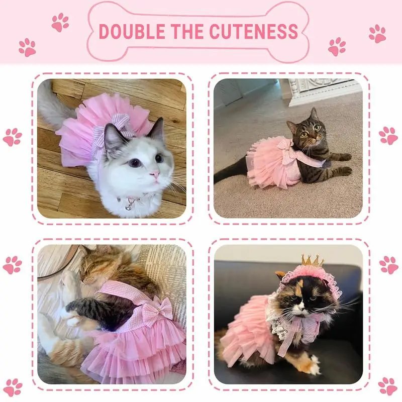 TAPBULL Striped Mesh Princess Dog Dress for Small Dogs & Cats, Pink, Medium (38.6cm Chest, 29.2cm Back) - view 6