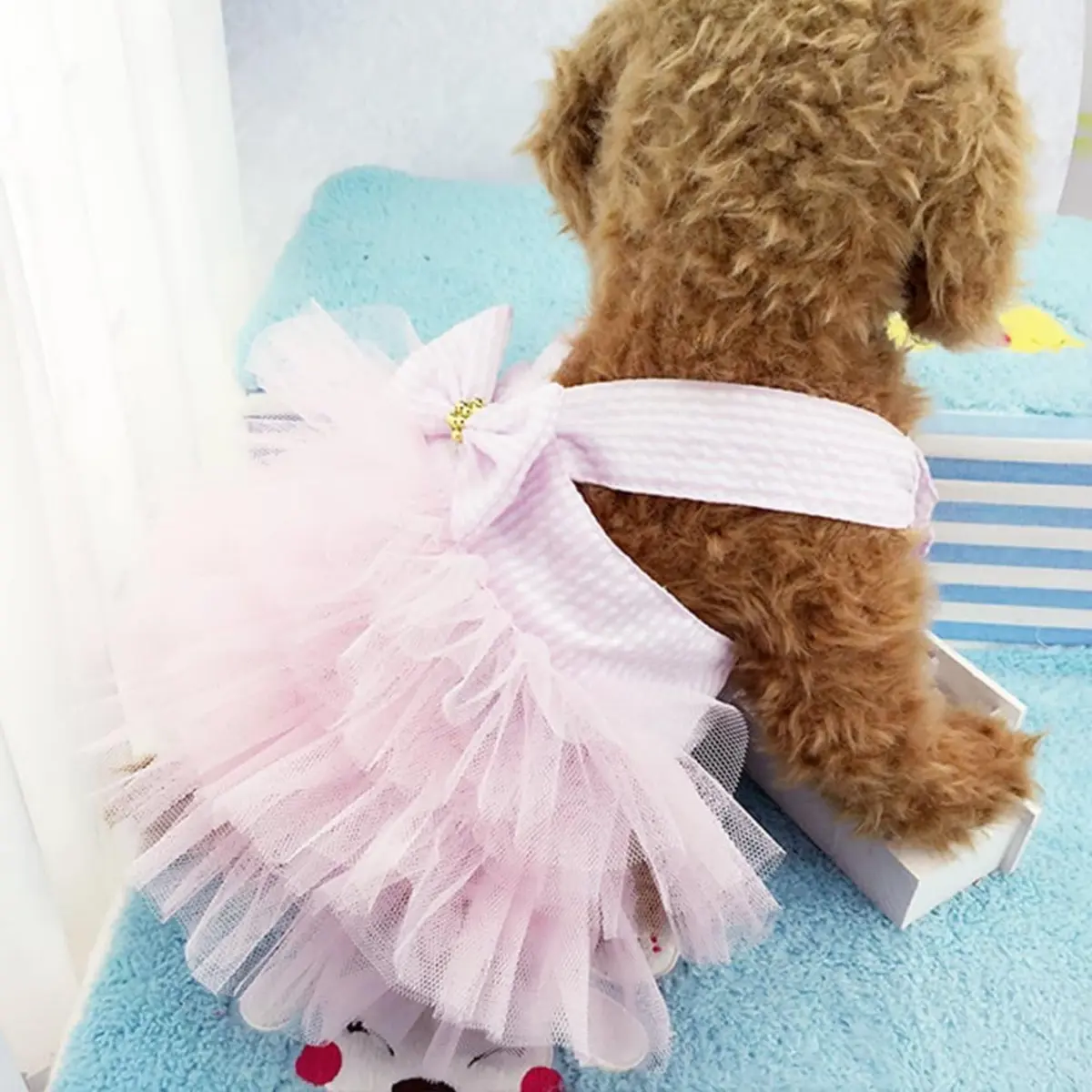TAPBULL Striped Mesh Princess Dog Dress for Small Dogs & Cats, Pink, Medium (38.6cm Chest, 29.2cm Back) - view 8