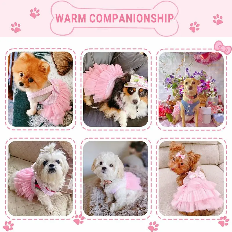 TAPBULL Striped Mesh Princess Dog Dress for Small Dogs & Cats, Pink, Medium (38.6cm Chest, 29.2cm Back) - view 4