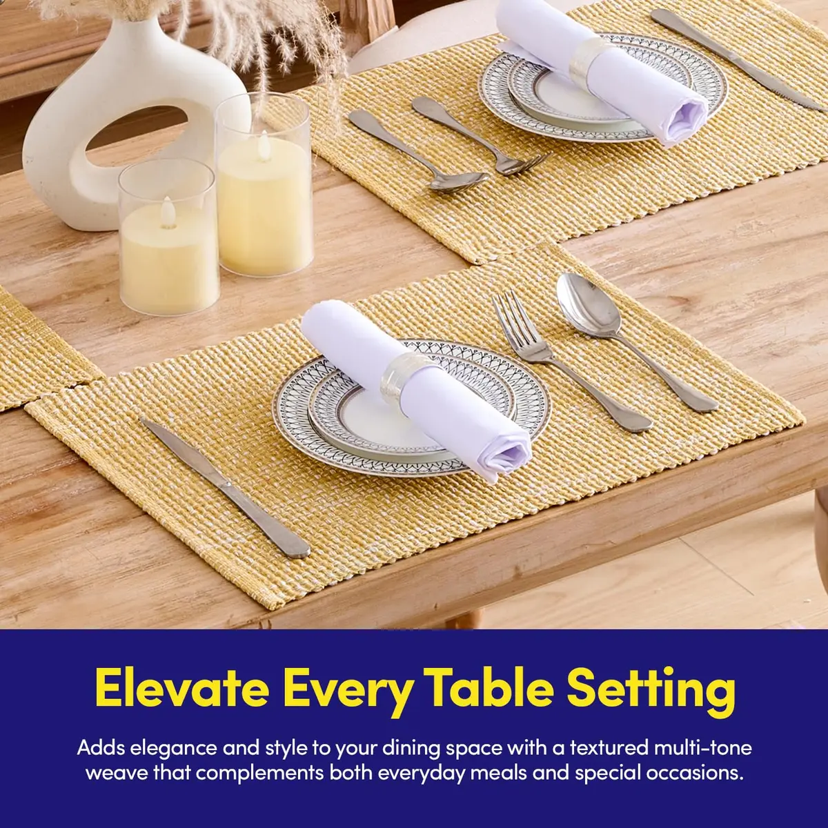 Sweet Home Collection 100% Cotton Placemats for Dining Room Rectangle 13" x 19" | Elegant Table Mat Set - view 2