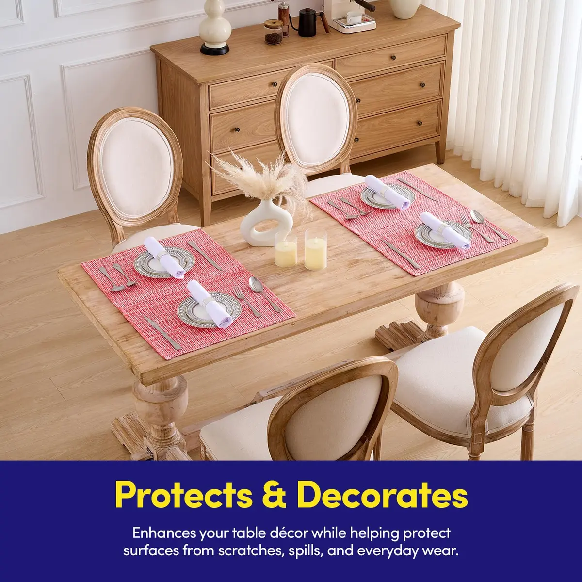 Sweet Home Collection 100% Cotton Placemats for Dining Room | Elegant Two-Tone Woven Fabric, 13" x 19" (Set of 4, Pink) - view 6