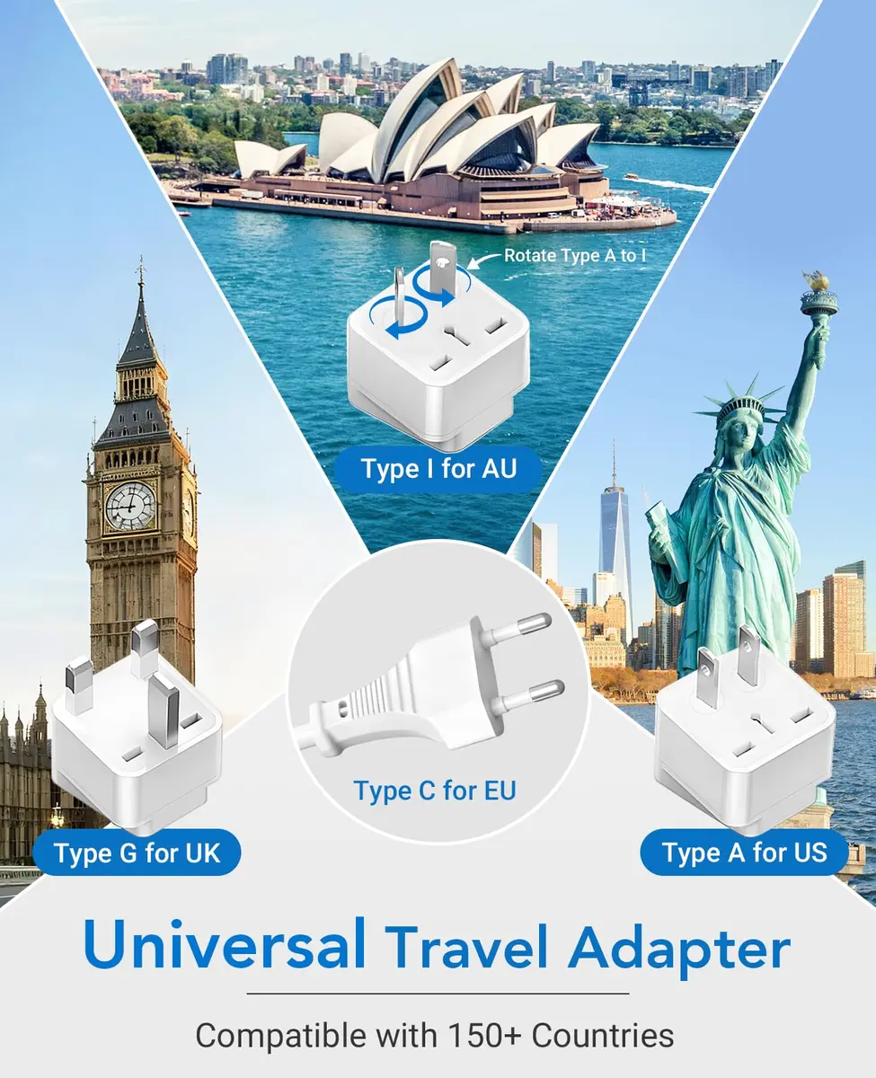 BESTEK Universal Travel Adapter 220V to 110V Converter | 7-in-1 Power Adapter for Worldwide Use - view 3