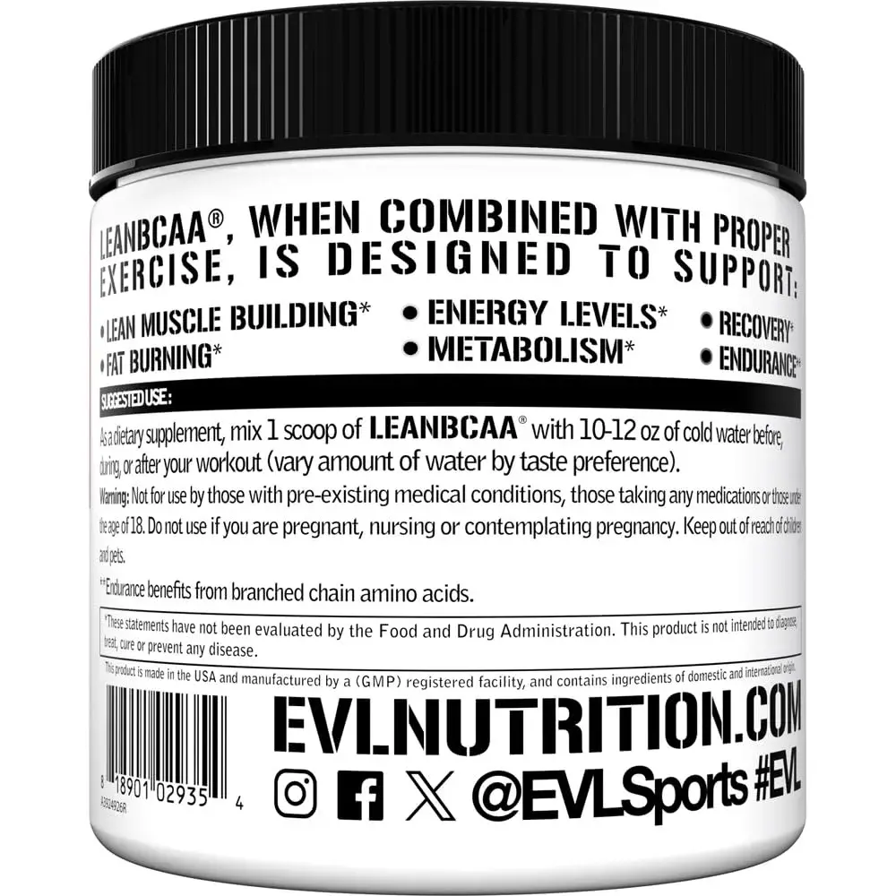 Evlution Lean BCAA Powder with CLA & Carnitine - Fruit Punch 267g (9.4 oz) | Supports Muscle Recovery & Fat Metabolism - view 3