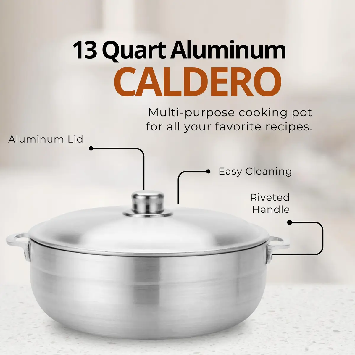 Alpine Cuisine 13-Quart Aluminum Caldero Pot | Heavy-Duty Dutch Oven for Large Family Meals, Stews & Rice - view 3