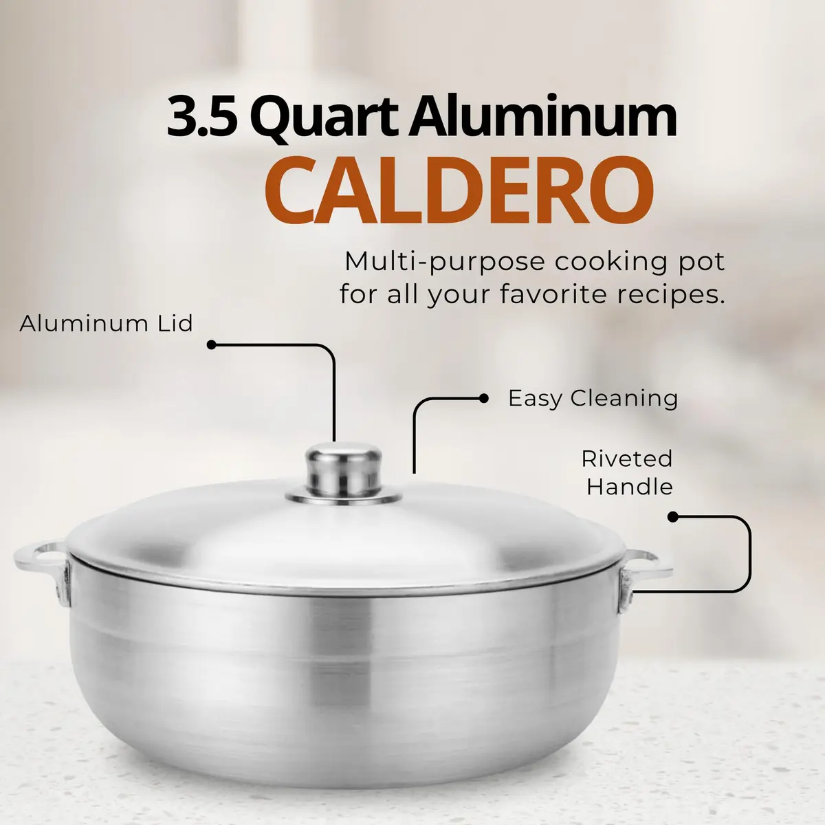 Alpine Cuisine 3.5-Quart Nonstick Aluminum Caldero Pot with Lid | Easy Clean & Durable Cookware - view 5