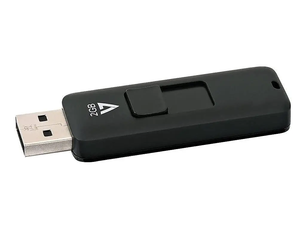 V7 2GB USB 2.0 Flash Drive with Retractable Connector, Black | High-Speed Data Transfer - main product image