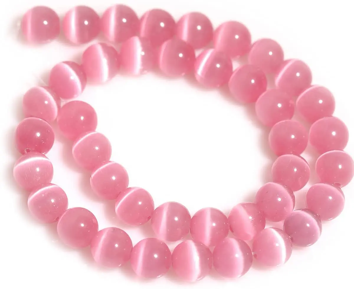 HAAMIIQII Pink Cat Eye Beads 6mm | Luminous Gemstone Jewelry Beads for DIY Crafts - view 5