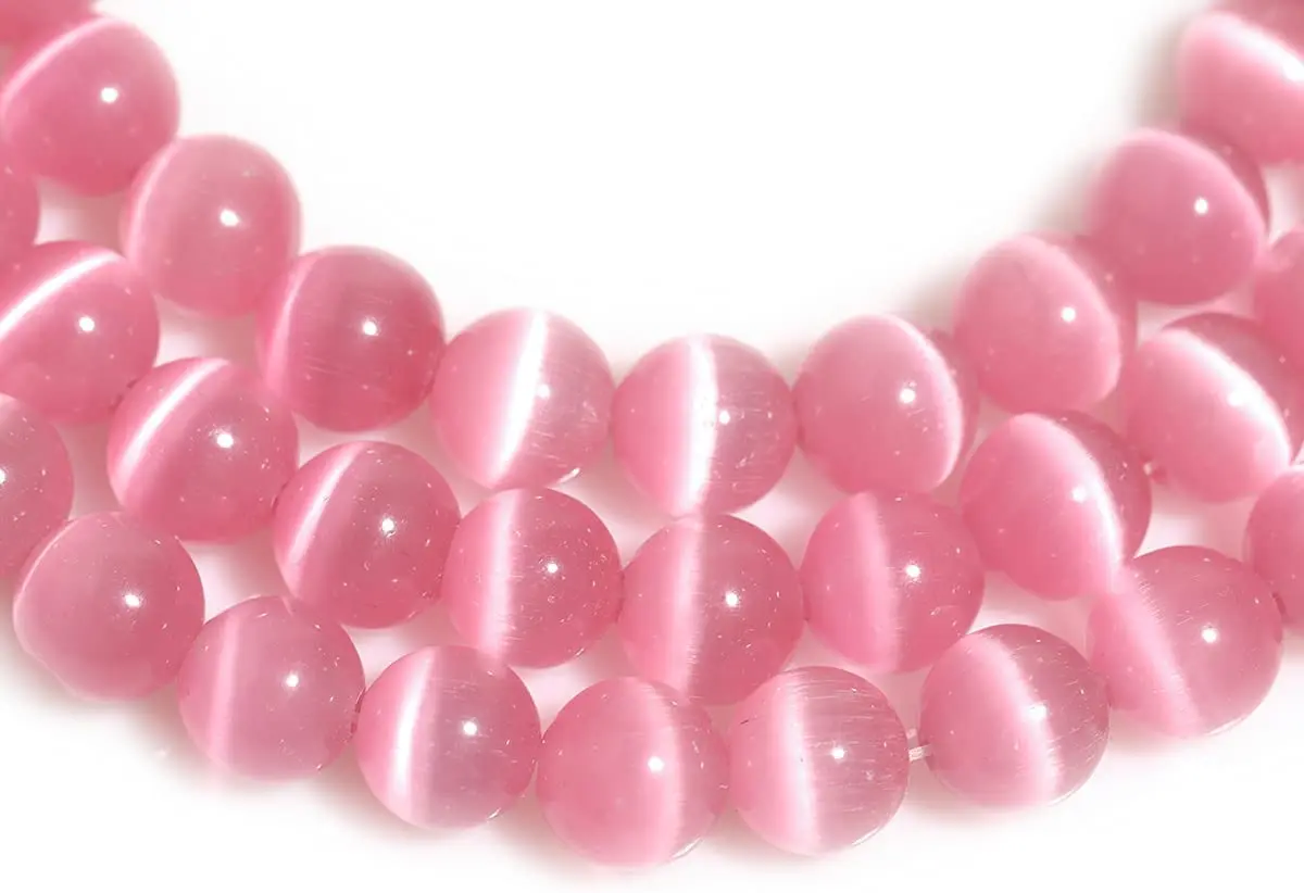 HAAMIIQII Pink Cat Eye Beads 6mm | Luminous Gemstone Jewelry Beads for DIY Crafts - view 4