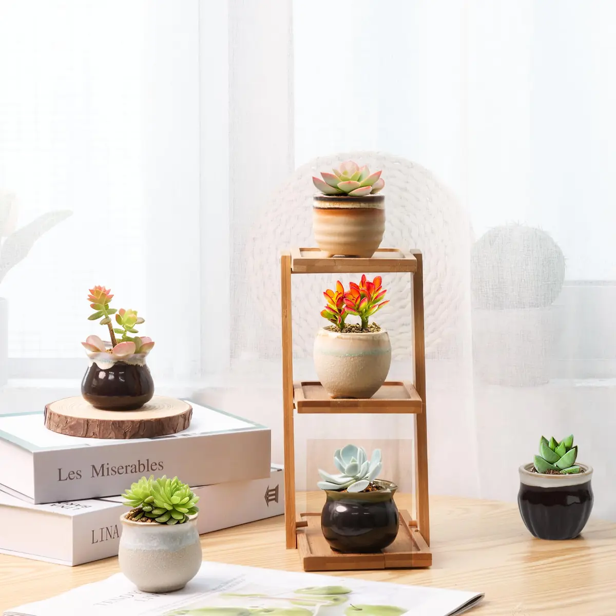 T4U Mini Ceramic Succulent Pots Set of 6 | Small Gift Planters for Indoor & Outdoor Decor - view 9