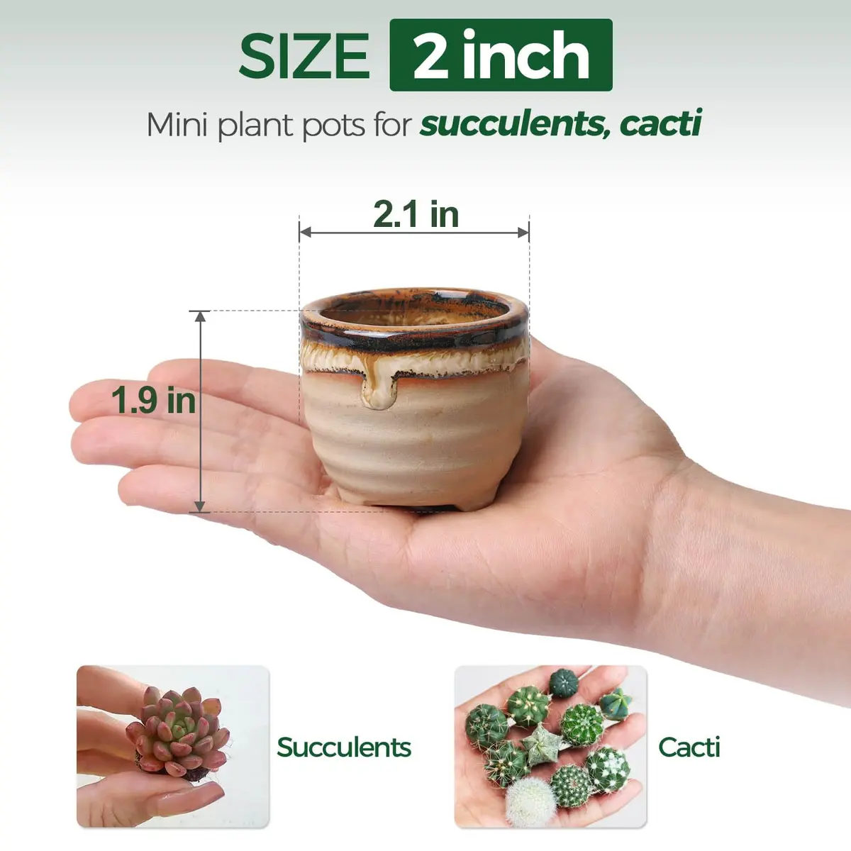 T4U Mini Ceramic Succulent Pots Set of 6 | Small Gift Planters for Indoor & Outdoor Decor - view 3
