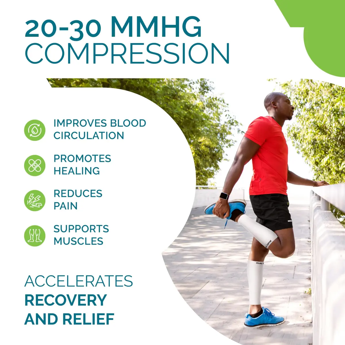 Run Forever Large Calf Compression Sleeve - White, 20-30mmHg Graduated Compression for Pain Relief & Recovery - view 4