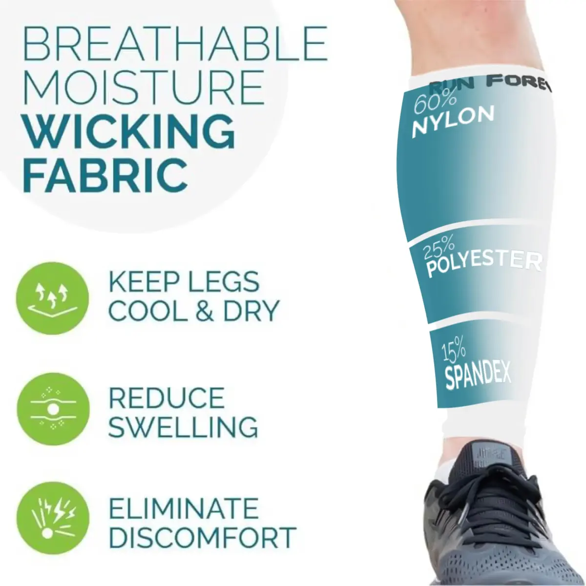 Run Forever Calf Compression Sleeve Medium White | 20-30mmHg Graduated Compression for Pain Relief & Recovery - view 5