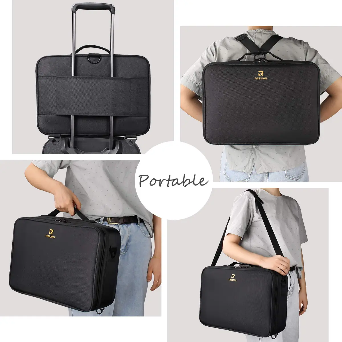 Relavel Makeup Case Large Makeup Bag Professional Train Case 16.5 inches | Waterproof, 3 Layer Capacity with Adjustable Strap - view 6