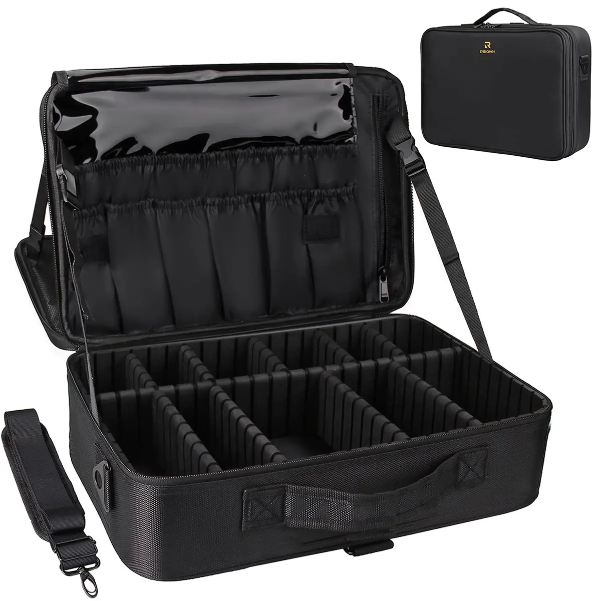 Relavel Makeup Case Large Makeup Bag Professional Train Case 16.5 inches | Waterproof, 3 Layer Capacity with Adjustable Strap - main product image