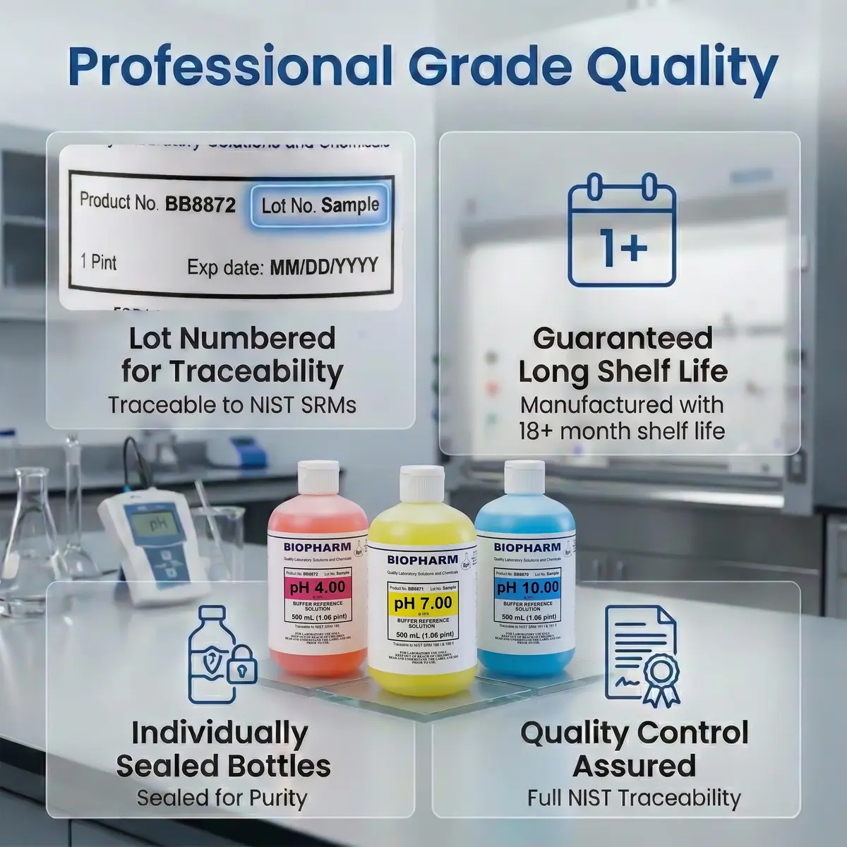 Biopharm pH Calibration Buffer 3-Pack 500 mL | NIST Calibrated, Traceable, Easy Identification - view 7