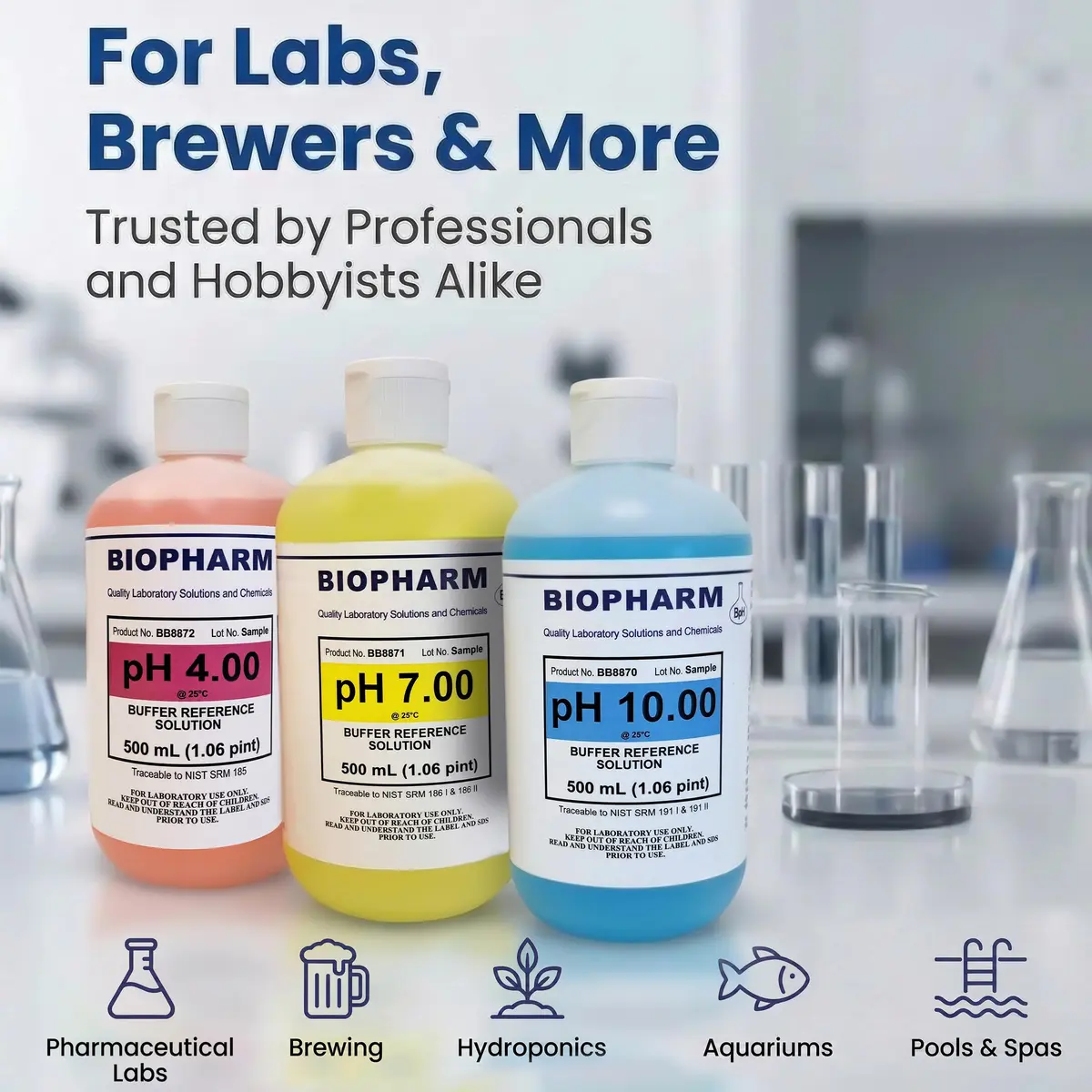 Biopharm pH Calibration Buffer 3-Pack 500 mL | NIST Calibrated, Traceable, Easy Identification - view 2