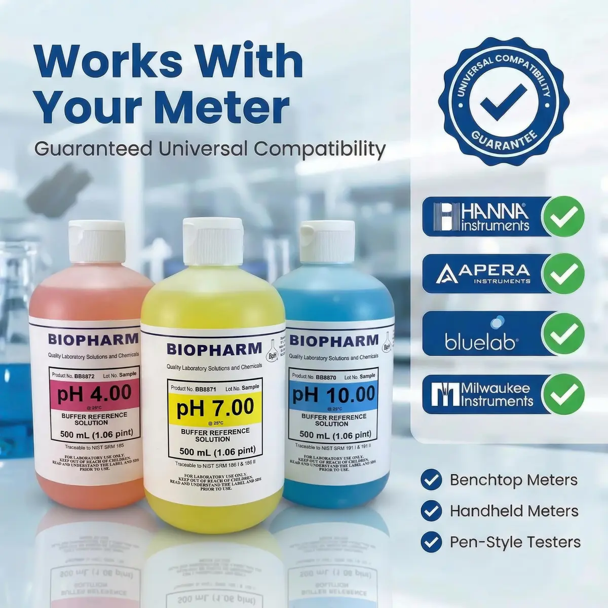 Biopharm pH Calibration Buffer 3-Pack 500 mL | NIST Calibrated, Traceable, Easy Identification - view 3