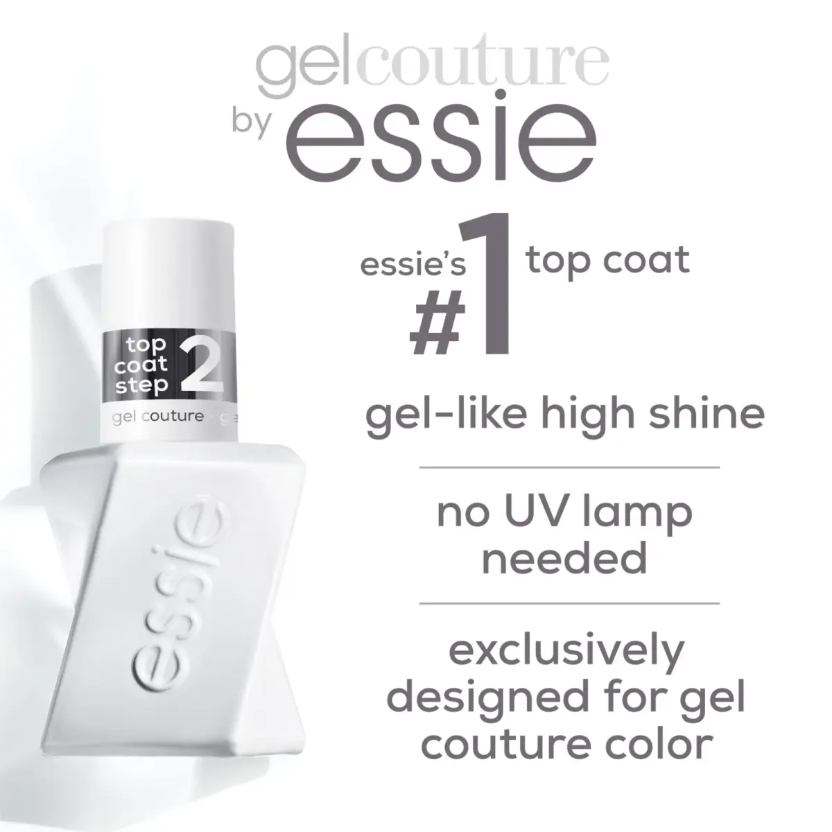 essie Gel Couture Clear Top Coat 13ml (0.46 fl oz) | Shiny, Chip-Resistant Finish - view 3