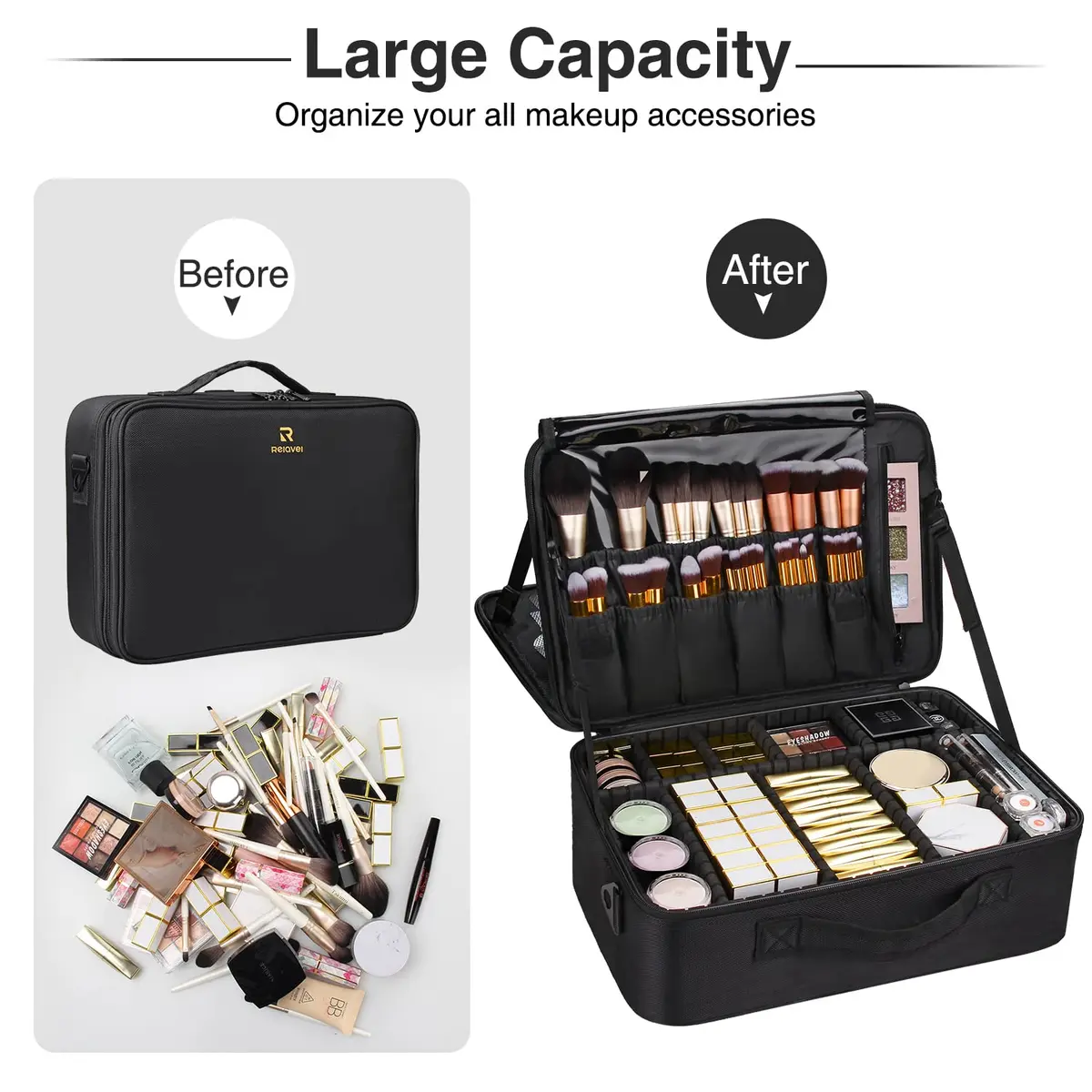 MONSTINA Large Makeup Case 40.2cm x 28.5cm x 14cm | 3 Layers Waterproof Organizer for Hair & Cosmetics - view 6