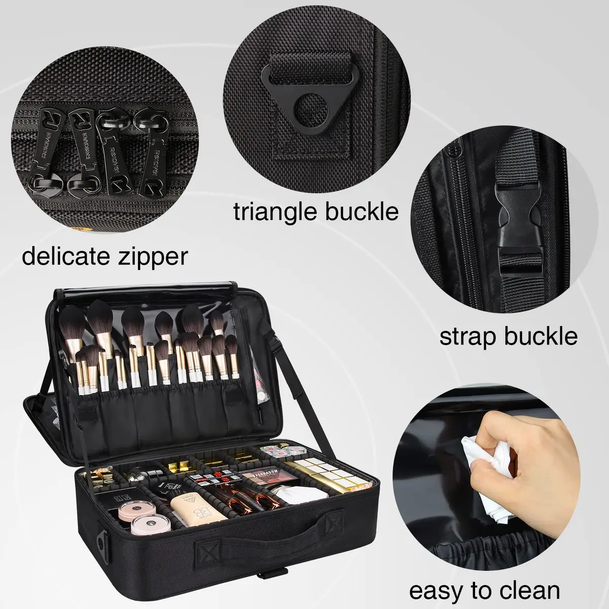 MONSTINA Large Makeup Case 40.2cm x 28.5cm x 14cm | 3 Layers Waterproof Organizer for Hair & Cosmetics - view 7