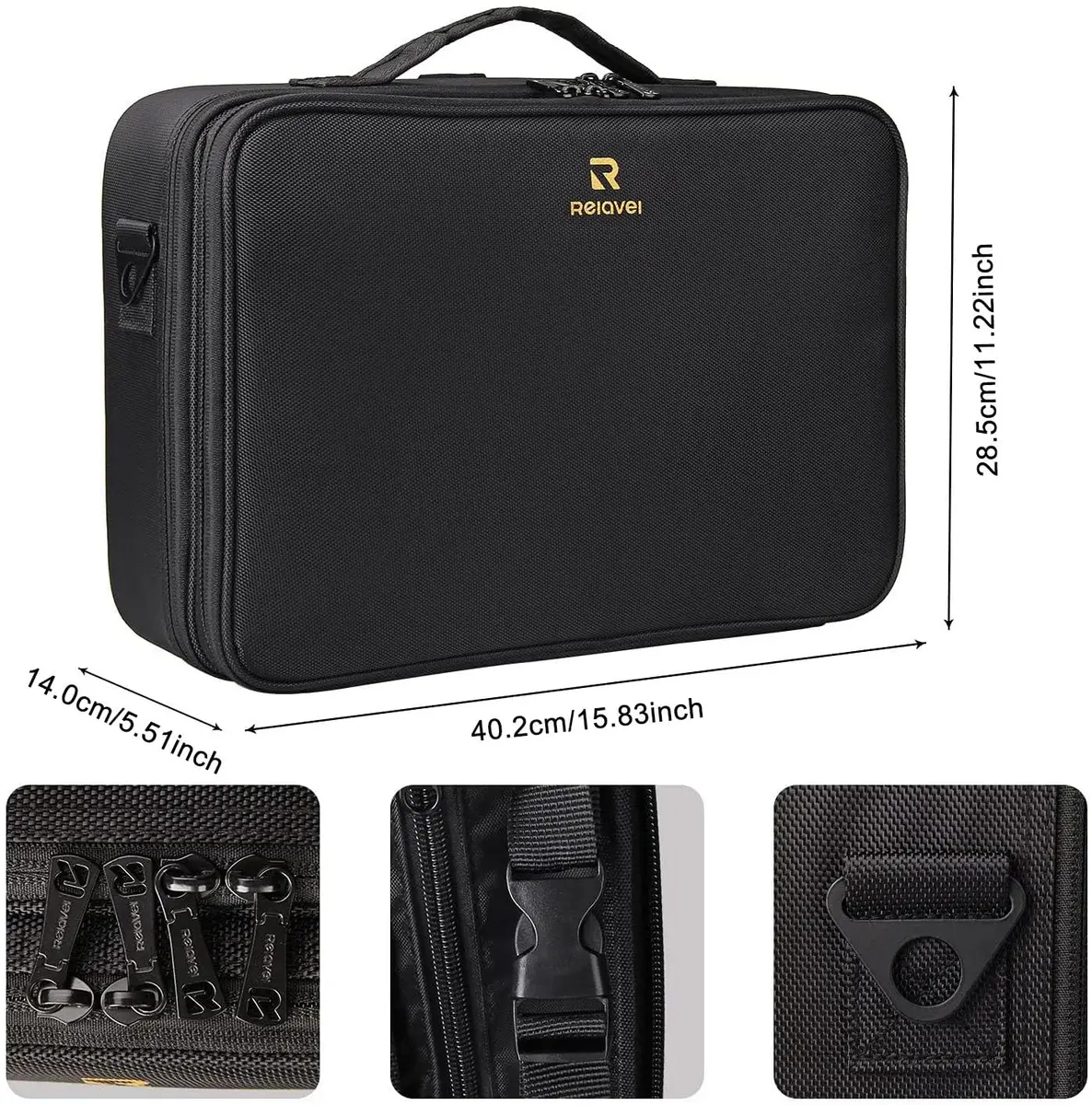 MONSTINA Large Makeup Case 40.2cm x 28.5cm x 14cm | 3 Layers Waterproof Organizer for Hair & Cosmetics - view 2