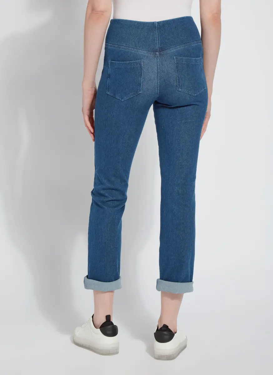 Lyssé Womens Boyfriend Denim Legging Pants | Mid Wash, Small US | Relaxed Fit & High Stretch - view 2