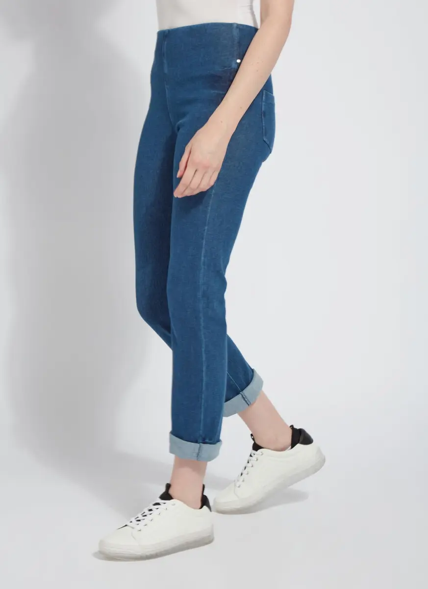 Lyssé Womens Boyfriend Denim Legging Pants | Mid Wash, Small US | Relaxed Fit & High Stretch - view 3