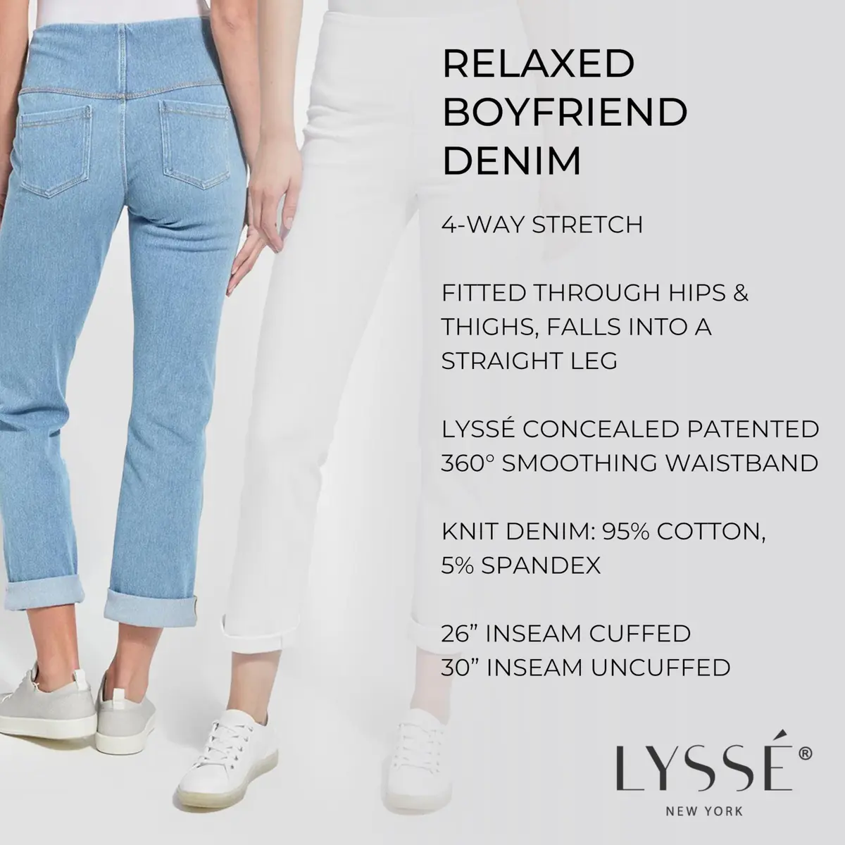 Lyssé Womens Boyfriend Denim Legging Pants | Mid Wash, Small US | Relaxed Fit & High Stretch - view 4