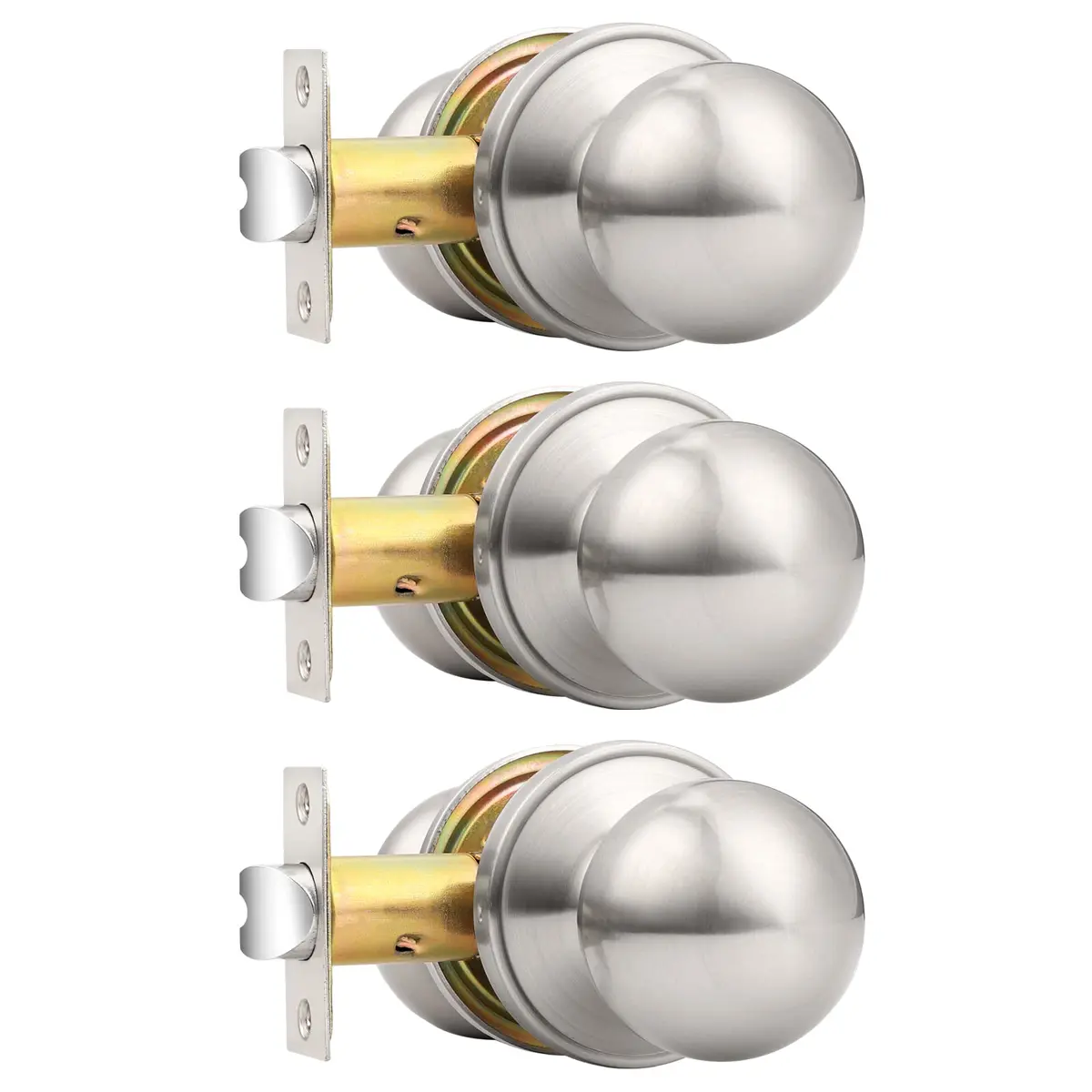 Probrico Passage Door Knobs Brushed Nickel 3 Pack | Interior Hall/Closet Handles, Easy Install, ANSI Grade 3 (70-120c) - main product image