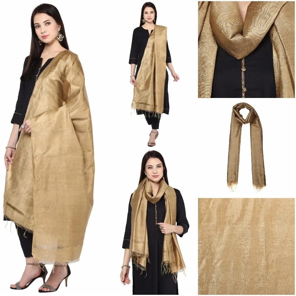 DUPATTA BAZAAR Gold Cotton Silk Dupatta 240 cm (2.62 yd) | Traditional Elegance with Fringed Border - view 7