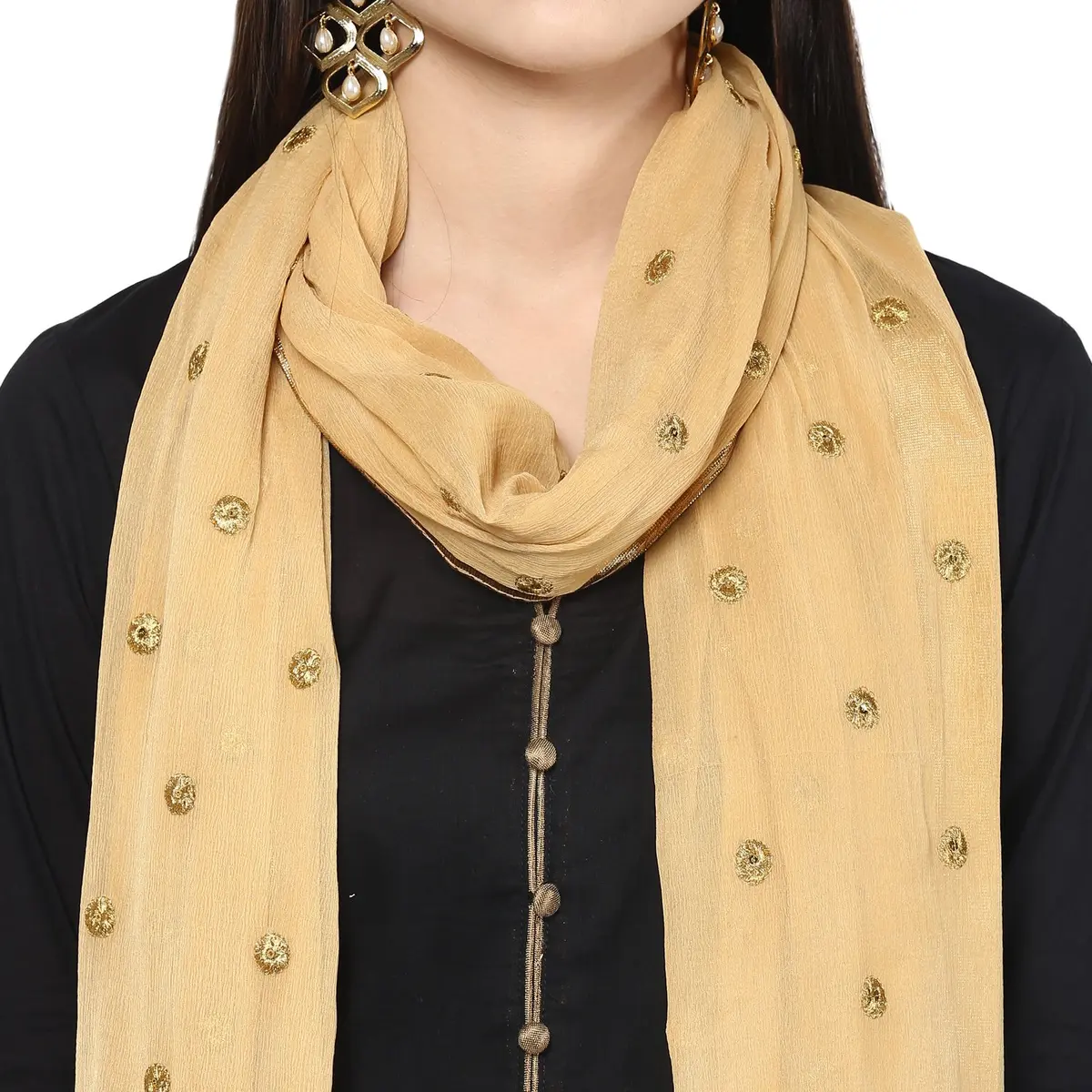 DUPATTA BAZAAR Embroidered Beige Chiffon Dupatta 235 x 92 cm (92"L x 36"W) | Soft Flowy Ethnic Wrap - view 5